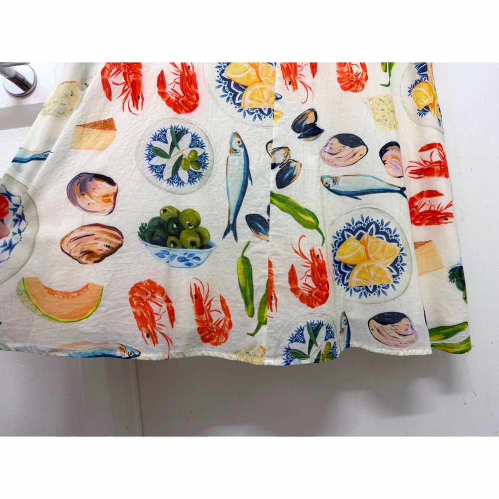 Lisa Says Gah Grace Food Print Midi Dress Tapas Ivory Lemon Olive Fruit XS - Picture 12 of 16